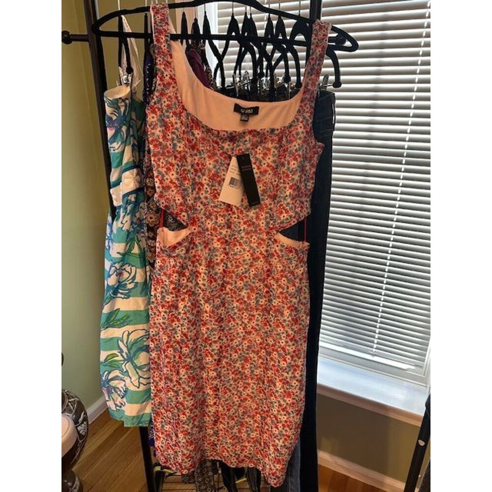 AFRM Alida Bodycon Dress Red Aqua Ditsy NWT Size Small